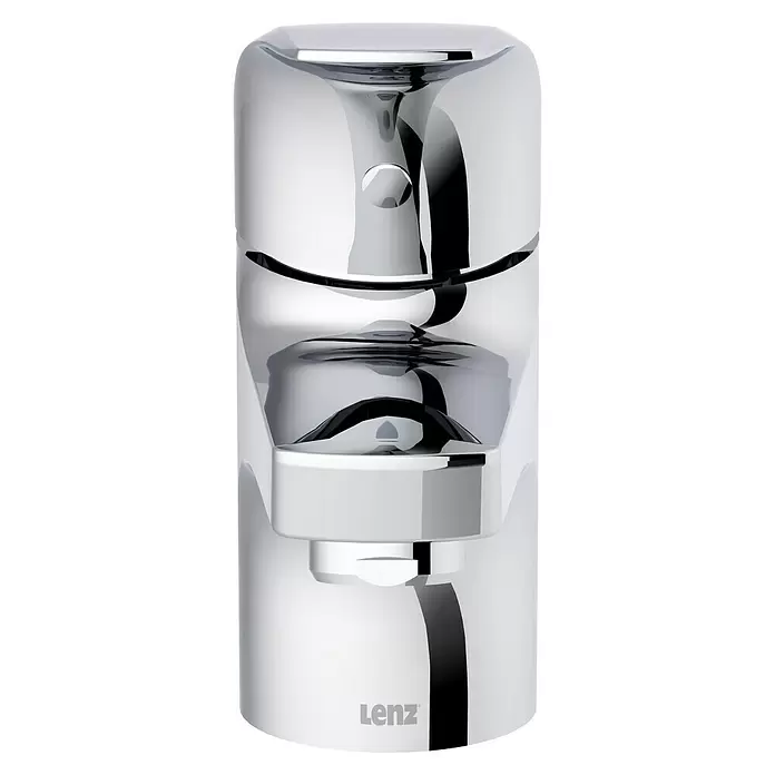 Lenz Waschtischarmatur Cosi - Chrom, Glänzend - Verchromter, moderner Flüssigkeitsspender mit eleganten Kurven und „Lenz“-Branding.