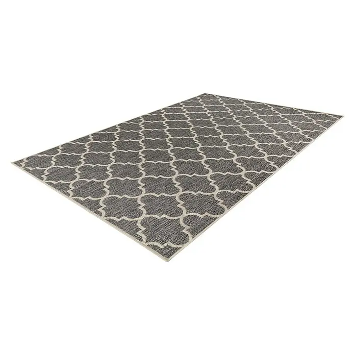Outdoor-Teppich Casa - Silber, 150 x 80 cm, 100 % Polypropylen - Dieser Teppich mit einem grauen, sich wiederholenden Muster bringt einen Hauch von Eleganz in jeden Raum und sorgt für einen stilvollen Blickfang.