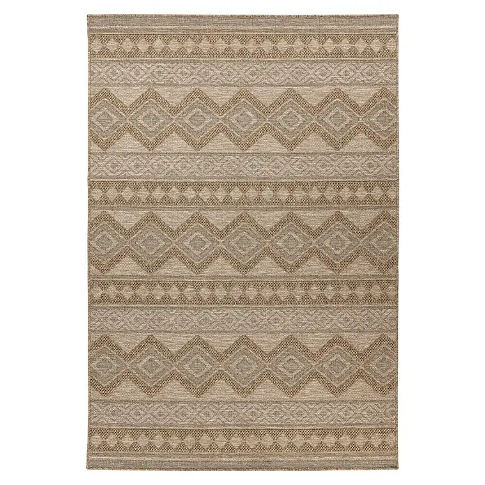 Outdoor-Teppich Costa 302 - 150 x 80 cm, Nature - Ein gewebter Teppich mit geometrischen Mustern in neutralen Tönen, ideal für Wohn- und Essbereiche.