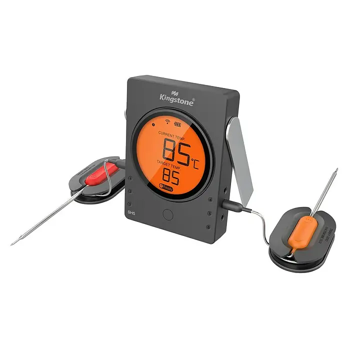 Kingstone Grill-Thermometer - 2 -tlg. - Das Kingston SH5 Smart BBQ Thermometer mit zwei Temperaturfühlern für präzises Grillen und Kochen mit digitaler Anzeige.
