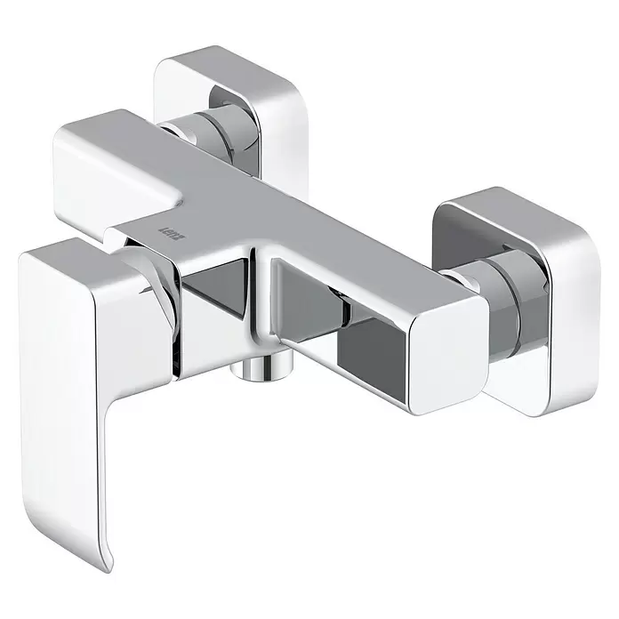 Lenz Brausearmatur Milana - Chrom, Glänzend - Polierter Chrom-Einhebel-Duschmischer mit rechteckigem Körper und Seitenhebel.