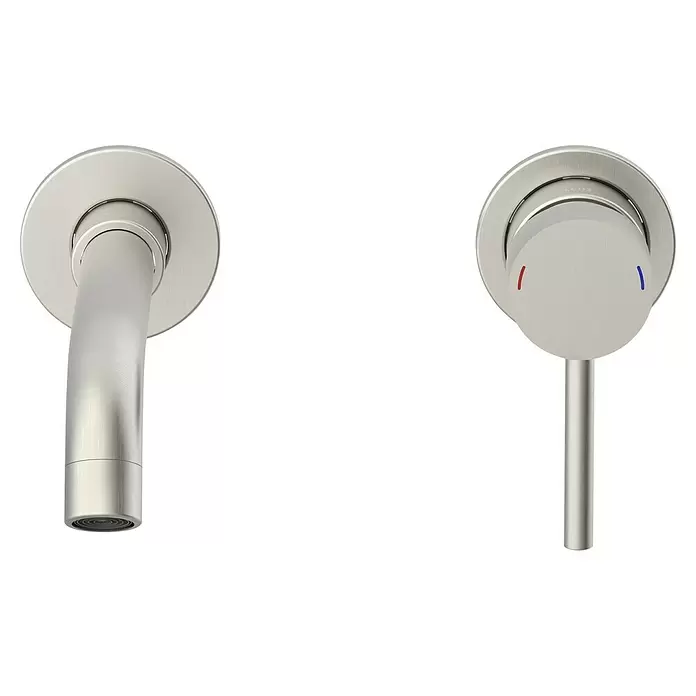 Lenz Waschtischarmatur Bow - Edelstahl, Matt, Ausladung Armatur: 225 mm - Wandmontierter Wasserhahn-Auslauf und Bedienhebel aus gebürstetem Nickel mit Warm-/Kaltanzeigen.