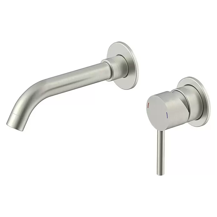 Lenz Waschtischarmatur Bow - Edelstahl, Matt, Ausladung Armatur: 225 mm - Satinierter, wandmontierter Wasserhahn mit separatem Bedienhebel.