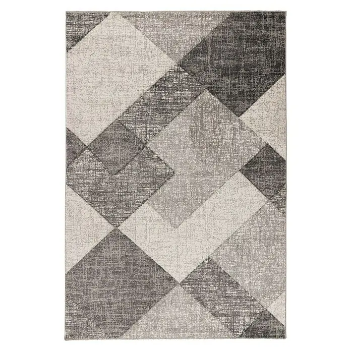 Kurzflorteppich Trendy Carving - Silber, 230 x 160 cm, 100 % Polypropylen - Moderner Teppich mit geometrischem Rautenmuster in Grau- und Beigetönen. Ein stilvolles Wohnaccessoire für jeden Raum.