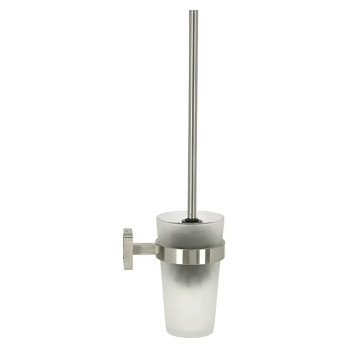 Tesa Esteetic WC-Bürstengarnitur - Mit Halterung, Glas, Verchromt - Wand-WC-Garnitur mit satiniertem Glasbehälter und Halterung aus gebürstetem Edelstahl. Ideal für jedes Badezimmer.