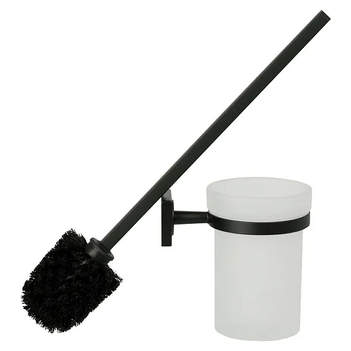 Camargue Cannes WC-Bürstengarnitur - Mit Halterung, Schwarz, Matt - Schwarzmatte WC-Garnitur zur Wandmontage mit Bürste und Behälter für ein stilvolles und praktisches Badezimmer.