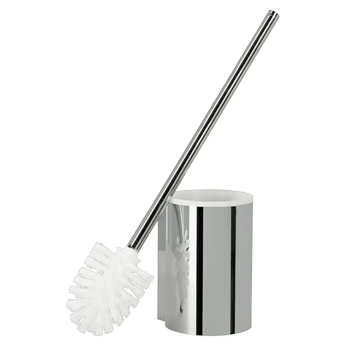 Keuco Plan WC-Bürstengarnitur - Kunststoff, Chrom - Eine elegante Chrom-WC-Bürste mit Halterung. Das Set besteht aus einer Bürste mit weißem Bürstenkopf und einem schlanken, zylindrischen Behälter.