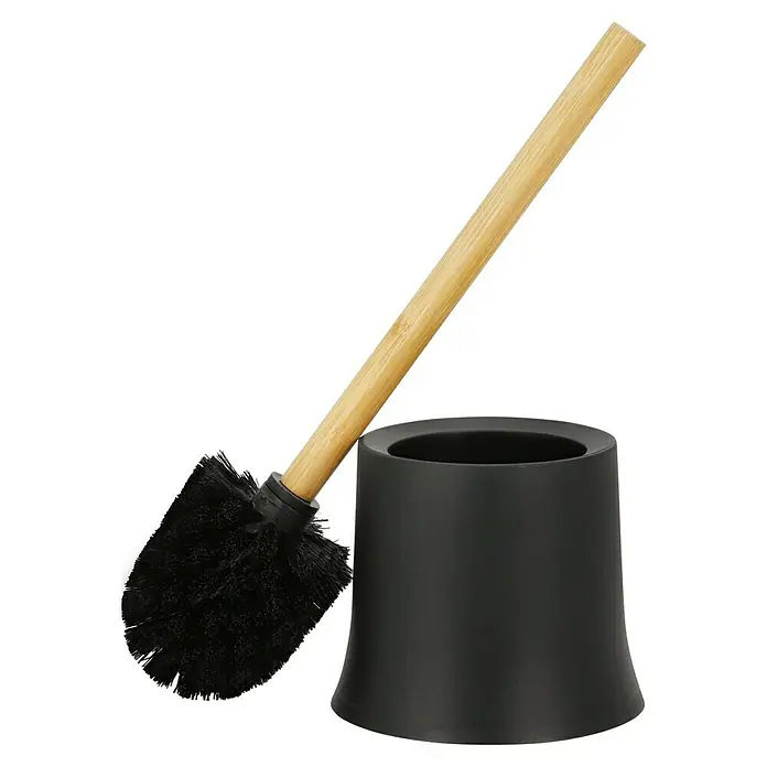 Wenko Bambusa WC-BürstengarniturBambus, Schwarz/Bambus - Toilettenbürste mit Bambusgriff und schwarzem Halter für eine stilvolle Badreinigung.