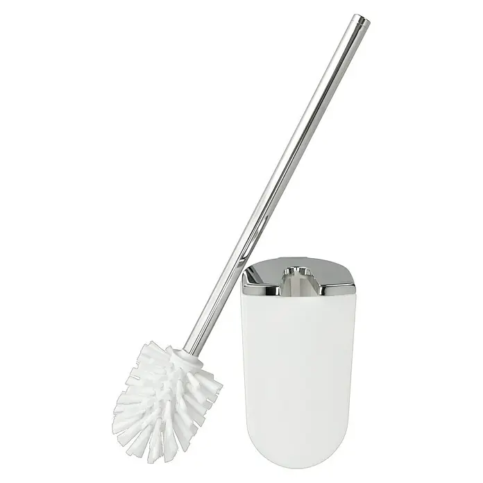 Keuco Elegance WC-Bürstengarnitur - Weiß/Chrom, Kunststoff - Eine WC-Garnitur mit Bürste und Halterung, beides in glänzendem Chrom und Weiß gehalten, für ein sauberes und stilvolles Badezimmer.