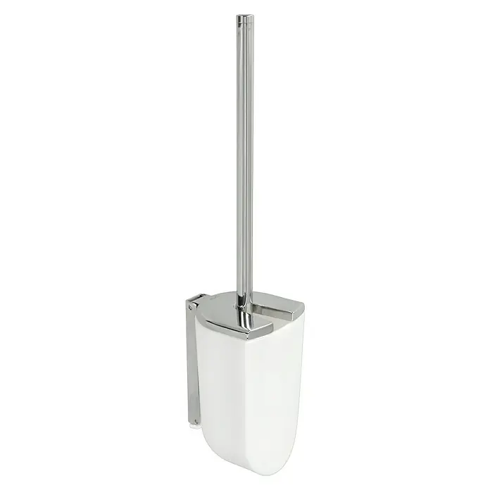 Keuco Elegance WC-Bürstengarnitur - Weiß/Chrom, Kunststoff - Die Toilettenbürste mit Halter hat eine moderne Optik, mit einem Halter aus Chrom und einem Behälter aus weißem Glas.