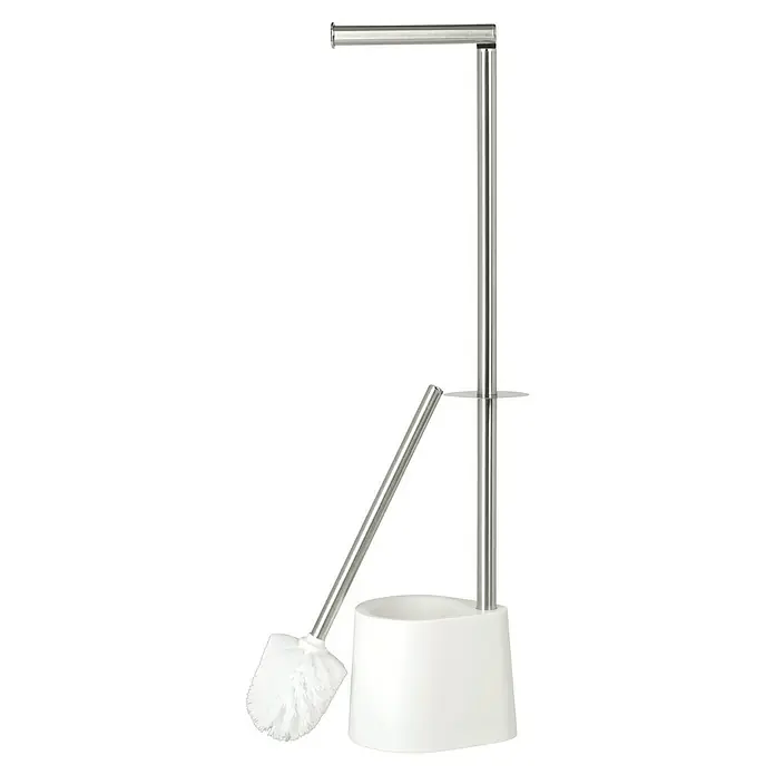 Venus Conjunto de escobillero y portarrollos Tango - 12,8 x 16 x 65,5 cm, Metal, Blanco/Cromo - Un elegante juego de baño que incluye escobilla de inodoro y portarrollos. El conjunto destaca por su diseño moderno en cromo y blanco.