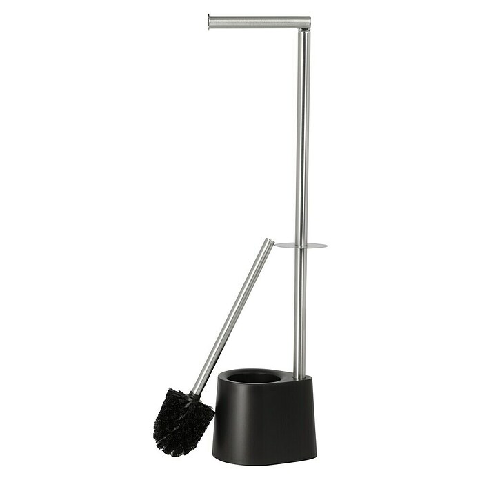 Venus Conjunto de escobillero y portarrollos Tango (Negro/Cromo, Altura: 65,5 cm, Metal) | BAUHAUS