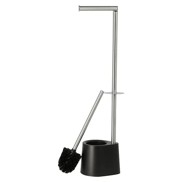 Venus Conjunto de escobillero y portarrollos Tango - 12,8 x 16 x 65,5 cm, Metal, Negro/Cromo - Un moderno juego de váter con soporte y cepillo en negro y plata. El diseño elegante complementa cualquier decoración de baño.