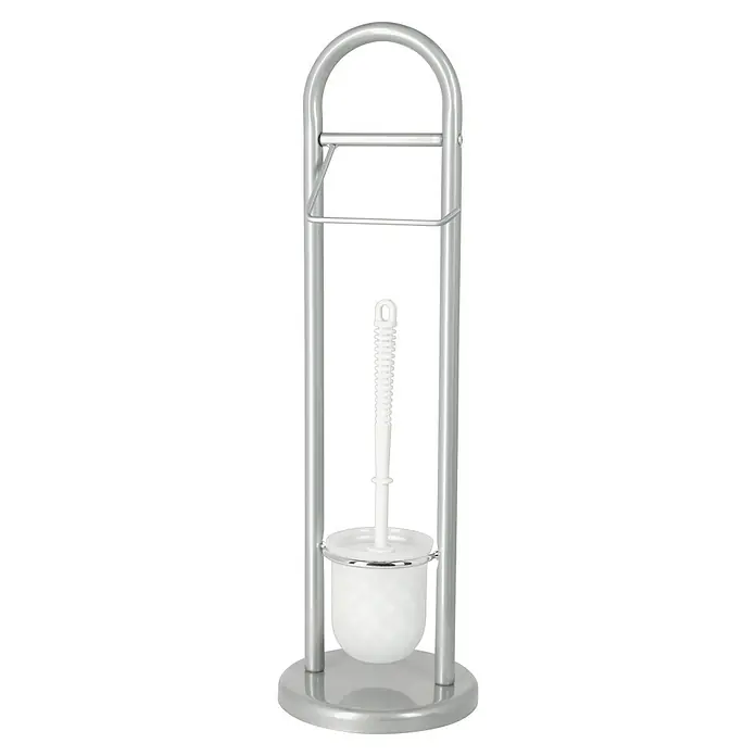 Venus WC-Kombi-Bürstengarnitur Amicella - Höhe: 63 cm, Weiß/Silber, Metall - Eine Toilettenbürste mit Halterung aus glänzendem Metall und weißem Bürstenkopf. Praktisch und stilvoll für jedes Badezimmer.
