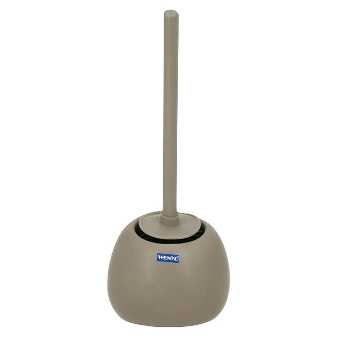 Wenko WC-Bürstengarnitur Posina - Silikon, Taupe - Eine WC-Garnitur in Taupe von Wenko, bestehend aus einem Behälter und einem Stab, für die Badezimmerreinigung. Praktisch und stilvoll.