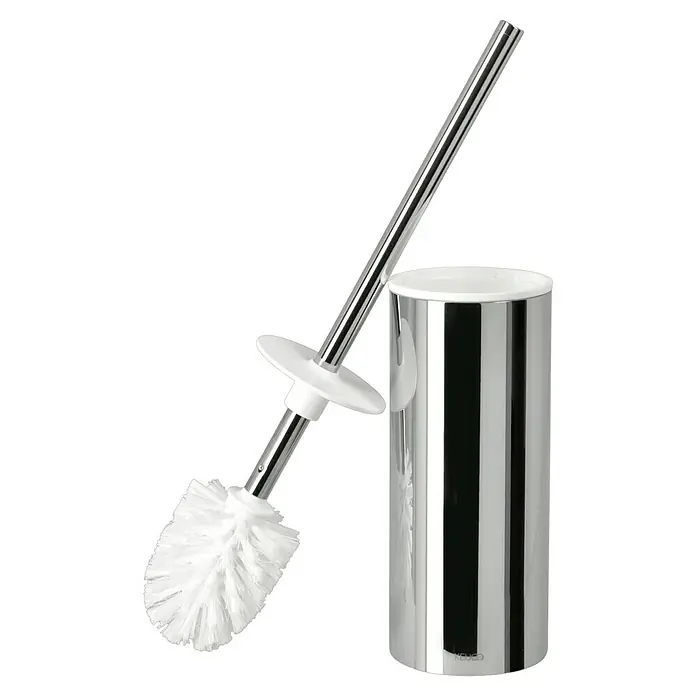 Keuco Collection Moll WC-Bürstengarnitur - Kunststoff, Weiß/Chrom - Ein verchromtes WC-Garnitur-Set mit einer Bürste mit weißen Borsten und einem passenden Behälter für die Aufbewahrung.