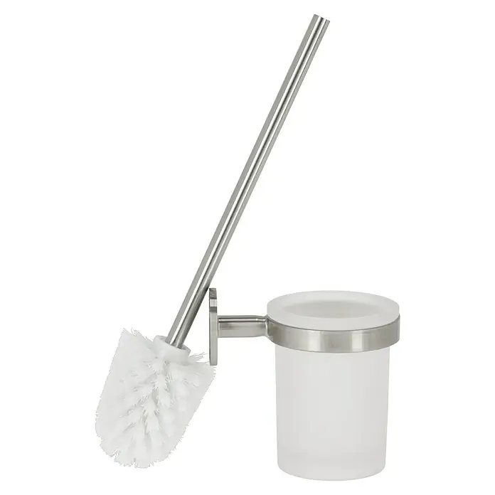 Lenz WC-Bürstengarnitur Noa - Metall, Nickel, B x H: 9,4 x 35 cm - Eine elegante WC-Garnitur mit Bürste und Halterung in Silber und Weiß. Ideal für jedes Badezimmer.