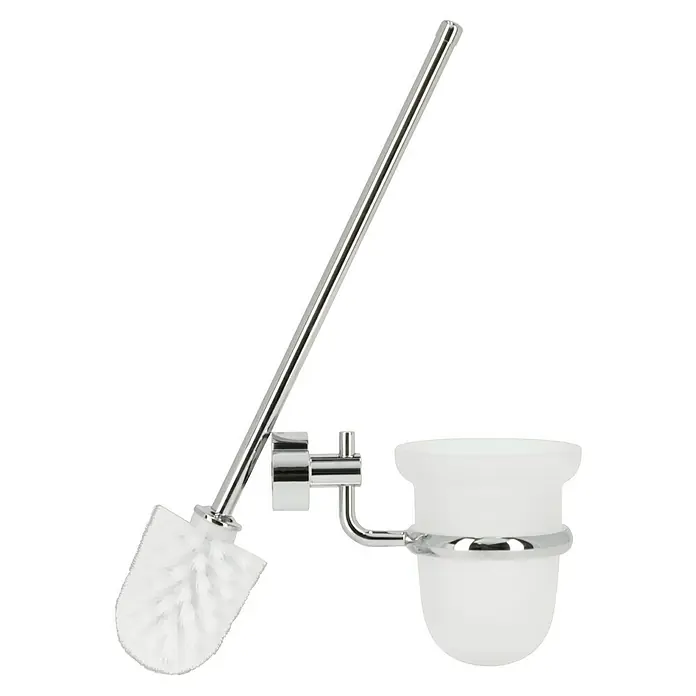Lenz Pisa WC-Bürstengarnitur - Silber, Glänzend - Wandmontierte WC-Garnitur mit Bürste und Halterung aus verchromtem Metall und satiniertem Glas.