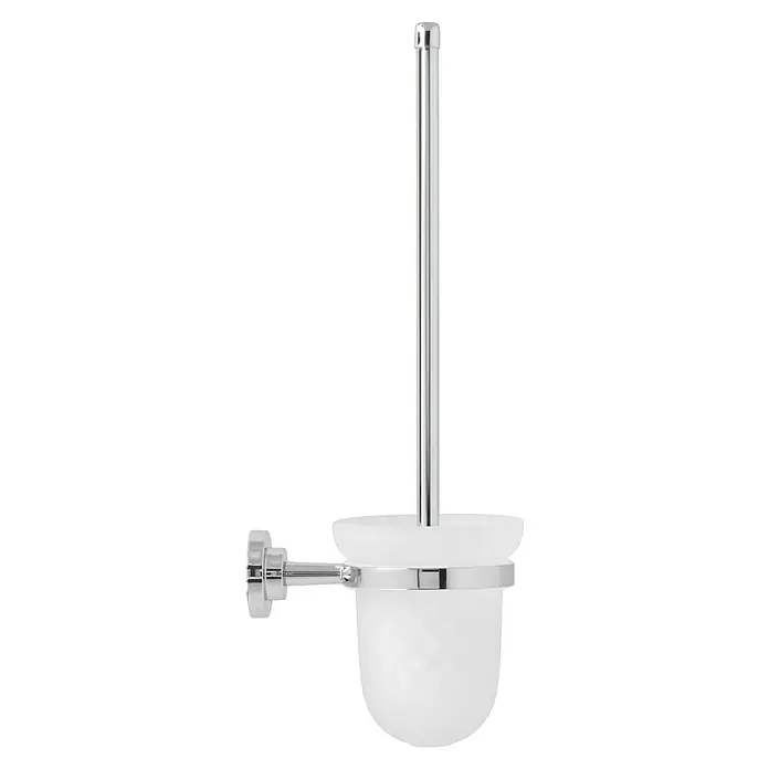 Camargue Lyon WC-Bürstengarnitur - Mit Halterung, Chrom, Glänzend - Wandmontierte WC-Bürstengarnitur mit einem Behälter aus satiniertem Glas und einem verchromten Griff.