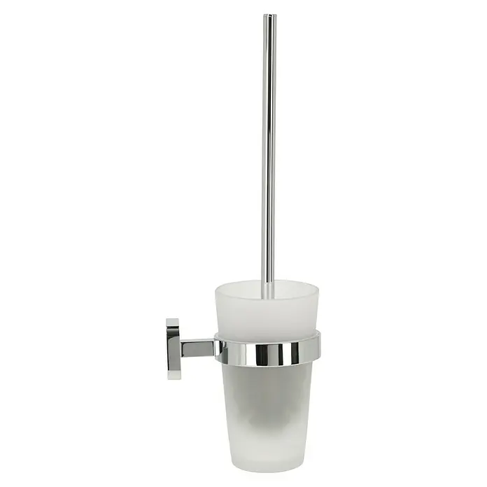 Tesa Elegaant WC-Bürstengarnitur - Glas, Verchromt - Ein schicker Toilettenbürstenhalter mit satiniertem Glasbehälter und poliertem Chromakzent, perfekt für jedes moderne Badezimmer.