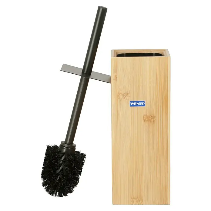 Wenko WC-Bürstengarnitur Padua - Bambus, Schwarz/Bambus - Eine Toilettenbürste mit Halterung. Der Halter ist aus Bambus gefertigt und die Bürste ist schwarz. Praktisch und stilvoll fürs Bad.