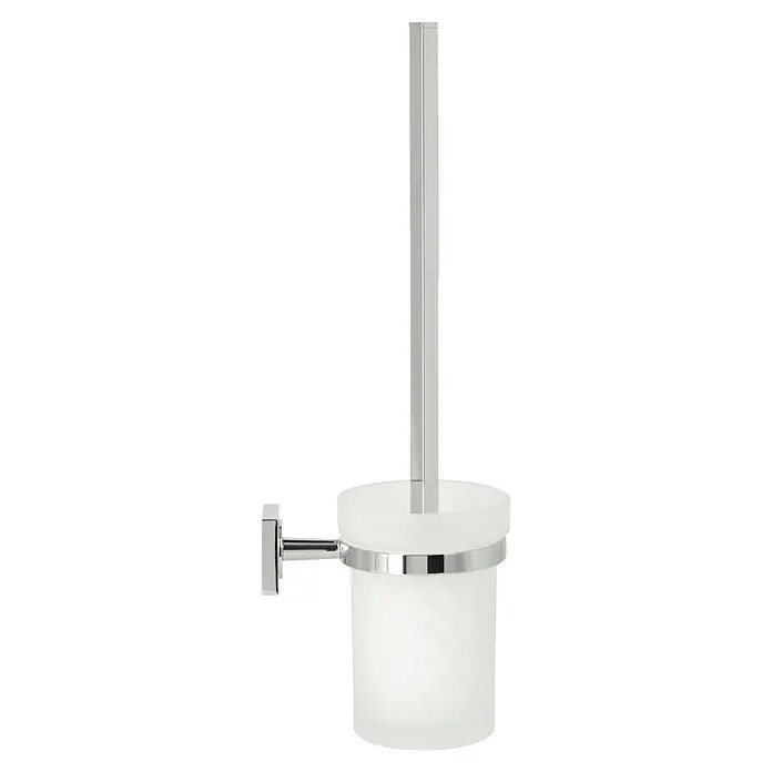 Camargue Cannes WC-Bürstengarnitur - Mit Halterung, Chrom, Glänzend - Ein stilvoller, wandmontierter WC-Bürstenhalter mit einem satinierten Glasbehälter und einem schlanken, verchromten Griff.