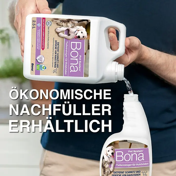 Bona Pet System Reinigungsmittel Tiefenreiniger für Holzböden - 1 l, Flasche mit Sprühkopf - Nachfüllpackung Bona Pet System Tiefenreiniger für Holzböden, ideal zur Entfernung von Schmutz und Tiergerüchen.