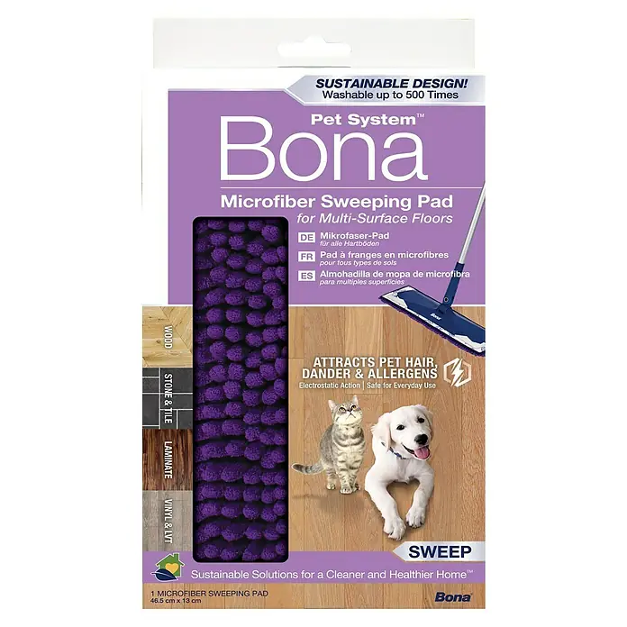 Bona Pet System Ersatz-Bezug Mikrofaser Sweeping Pad - Mikrofaser, Passend für: Bona Flachwischer Premium Teleskopmopp, Lila - Das Bona Pet System Mikrofaser-Kehrpad für Multi-Oberflächen, waschbar bis zu 500 Mal, ideal zur Entfernung von Tierhaaren, Staub und Allergenen.