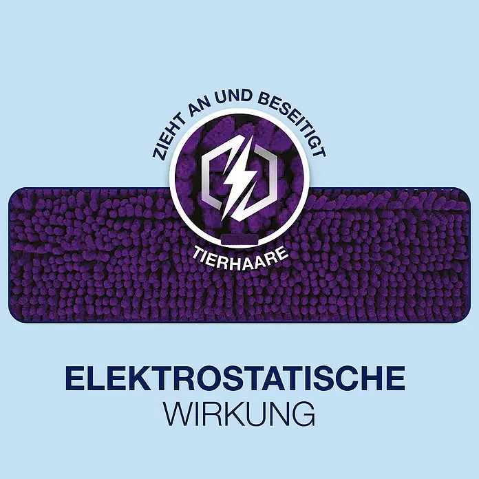 Bona Pet System Ersatz-Bezug Mikrofaser Sweeping Pad - Mikrofaser, Passend für: Bona Flachwischer Premium Teleskopmopp, Lila - Abbildung einer violetten elektrostatischen Tierhaarbürste mit dem Text "Elektrostatische Wirkung".