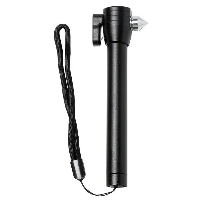 Linterna Daga - Negro, Aluminio - Martillo de emergencia negro para coche con cortador de cinturón y rompecristales para situaciones de emergencia.