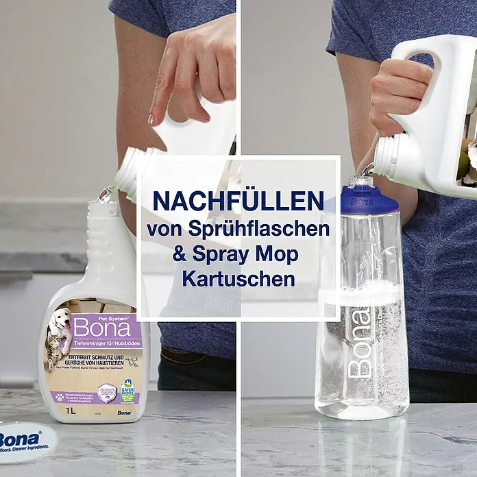 Bona Pet System Reinigungsmittel Tiefenreiniger für Holzböden - 2,5 l, Kanister - Nachfüllen von Bona Sprühflaschen und Spray Mop Kartuschen mit Bona Pet System Tiefenreiniger für Holzböden, umweltfreundlich und effektiv.