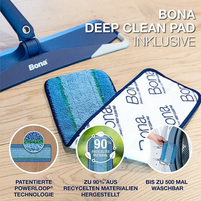 Bona Pet System Bodenwisch-Set Premium mit Teleskopmopp - 3 -tlg. - Das Bona Deep Clean Pad für eine effektive und nachhaltige Bodenreinigung, inklusive Powerloop Technologie und bis zu 500 Mal waschbar.