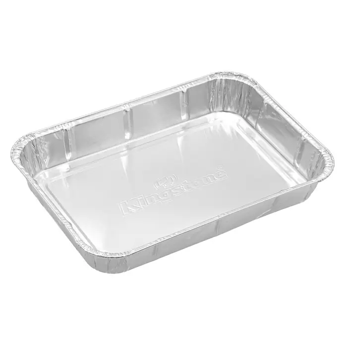 Kingstone Grillschale - 33 x 23 x 4,5 cm, Aluminium - Aluförmchen für Backen und Kochen: Eine rechteckige Aluminiumform mit geprägtem "Kingstone"-Logo, ideal für Küche und Grill.