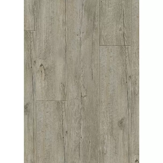 Gerflor Vinylbodenmuster Rigid Acoustic Inca - 250 x 229 x 5,4 mm, Inca - Hellgraubraune, rustikale Bodenbelagplanken in Holzoptik mit sichtbarer Maserung und Ästen.