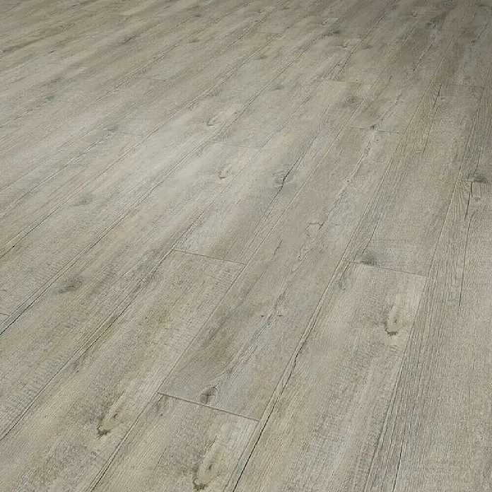 Gerflor Vinylbodenmuster Rigid Acoustic Inca - 250 x 229 x 5,4 mm, Inca - Nahaufnahme eines hellgrauen Laminatbodens mit Holzmaserung, ideal für moderne Innenräume.