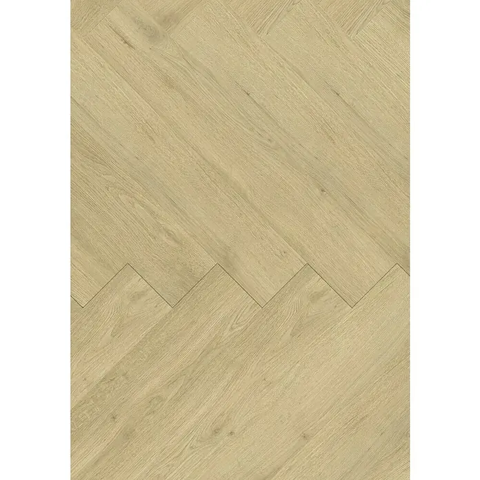 Gerflor Vinylboden Rigid Acoustic - Sola Nature, Fischgrät, 750 x 125 x 6 mm - Hochwertiger Holzbodenbelag im Fischgrätmuster, perfekt für stilvolle Innenräume. Die helle Holzfarbe sorgt für eine freundliche Atmosphäre.