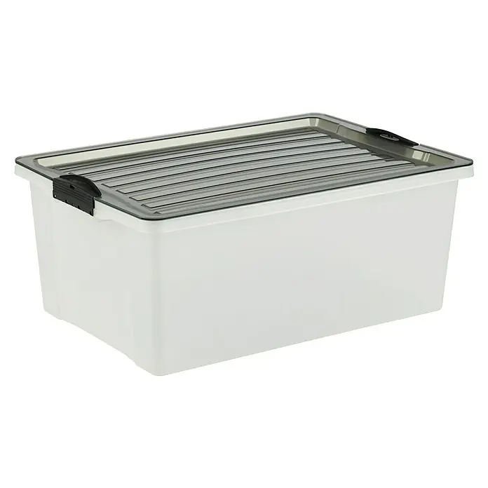 Rotho Aufbewahrungsbox Compact - L x B x H: 57 x 40 x 25 cm, Anthrazit, Kunststoff - Eine weiße Aufbewahrungsbox aus Kunststoff mit einem transparenten Deckel, ideal für die Organisation verschiedener Gegenstände im Haushalt.