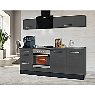 Respekta Premium Küchenzeile RP220EGCBO (Breite: 220 cm, Grau, Mit Elektrogeräten)