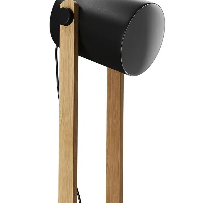 Eglo Hornwood Stehleuchte - Höhe: 140 cm - Elegante Stehlampe mit einem zylindrischen Lampenschirm in Anthrazit und einem Gestell aus hellem Holz für ein modernes Ambiente.