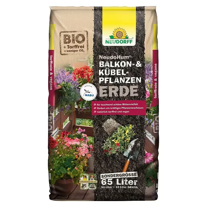 Neudorff NeudoHum Kübelpflanzenerde - 65 l - Großer Beutel Neudorff torffreie Bio-Blumenerde für Balkon- und Kübelpflanzen, 65 Liter.