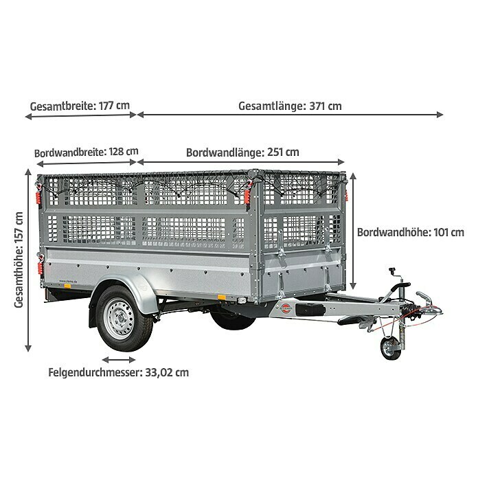 Stema Anhänger Basic STL 1300-25-13.1Nutzlast: 960 kg, Einachser, Kasteninnenmaß: 251 x 128 x 35 cm, Gebremst Diagonal View