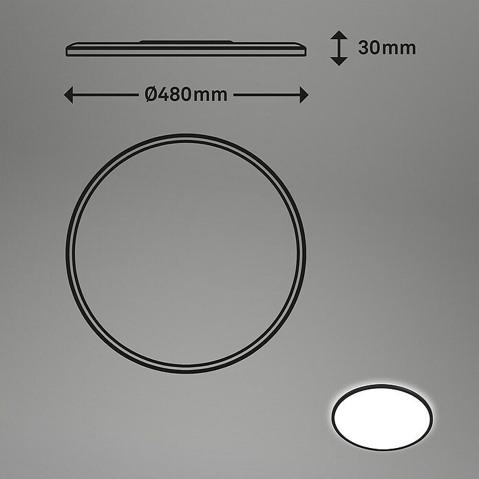 Ledpaneel, rond met backlight Zwart (Ø x h: 480 x 30 mm, Neutraal wit) | BAUHAUS