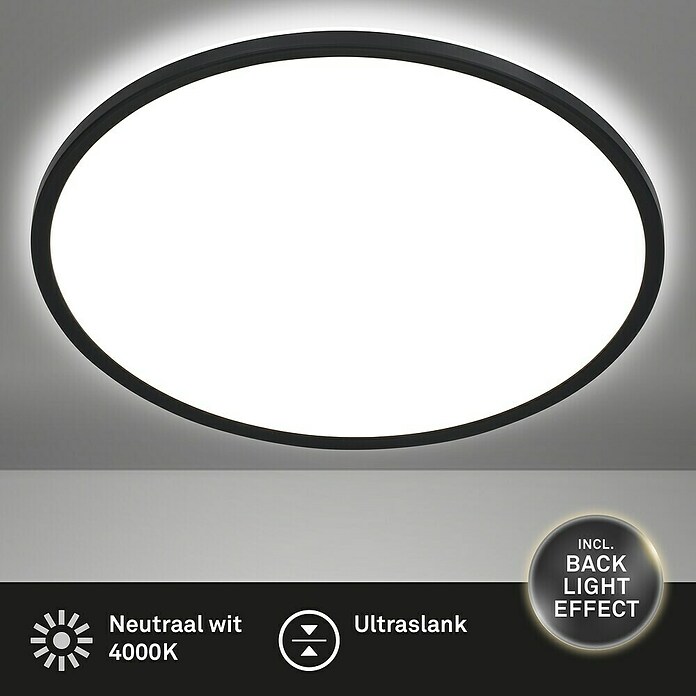 Ledpaneel, rond met backlight Zwart (Ø x h: 480 x 30 mm, Neutraal wit) | BAUHAUS