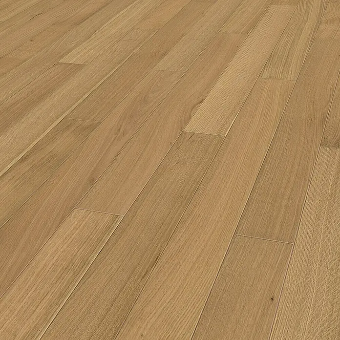 Living by Haro Parkett - Toscana Eiche pure, Landhausdiele, 1.000 x 120 x 11 mm - Helles Eichenparkett mit natürlicher Maserung. Das Bodenmuster zeigt die Holzstruktur und warme Farbtöne der Dielen.