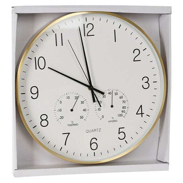 Reloj de pared Termo & Hygro (Diámetro: 38 cm, Oro, Clásico) | BAUHAUS