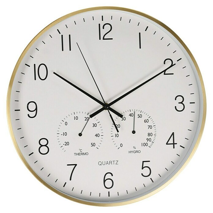 Reloj de pared Termo & Hygro (Diámetro: 38 cm, Oro, Clásico) | BAUHAUS