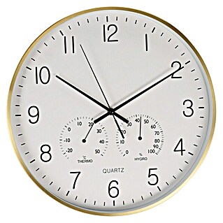 Reloj de pared Termo & Hygro (Diámetro: 38 cm, Oro, Clásico)