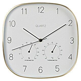 Reloj de pared Termo & Hygro (Diámetro: 28 cm, Oro, Clásico)
