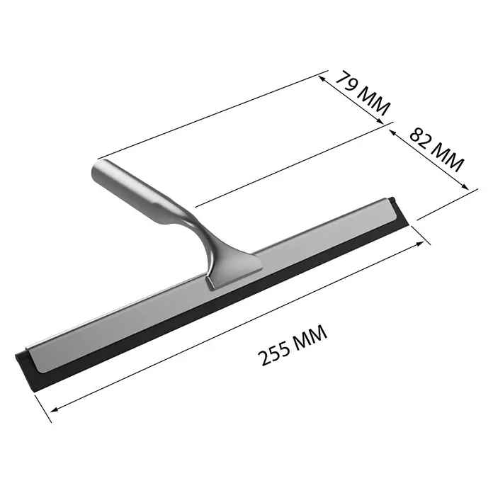Camargue Paris Bad- & Duschabzieher - Edelstahl, Gebürstet - Abbildung eines Fensterabziehers mit den Maßen 255 mm Länge, 79 mm Griffbreite und 82 mm Abzieherbreite.