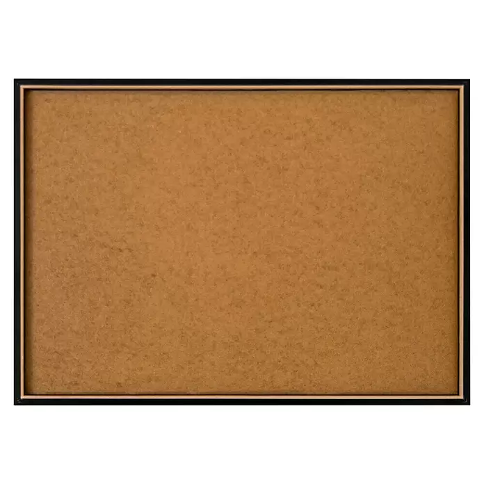 Reinders Bild Slim Frame Black - Beach Serenity, B x H: 70 x 50 cm - Leere rechteckige Pinnwand aus Kork mit schwarzem Rahmen, bereit zum Anheften von Notizen oder Fotos.